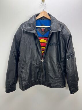 Vintage Warner Bros Superman Leather Jacket Mens Large Rare
